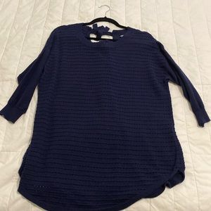 Soho, navy sweater, tie neck
